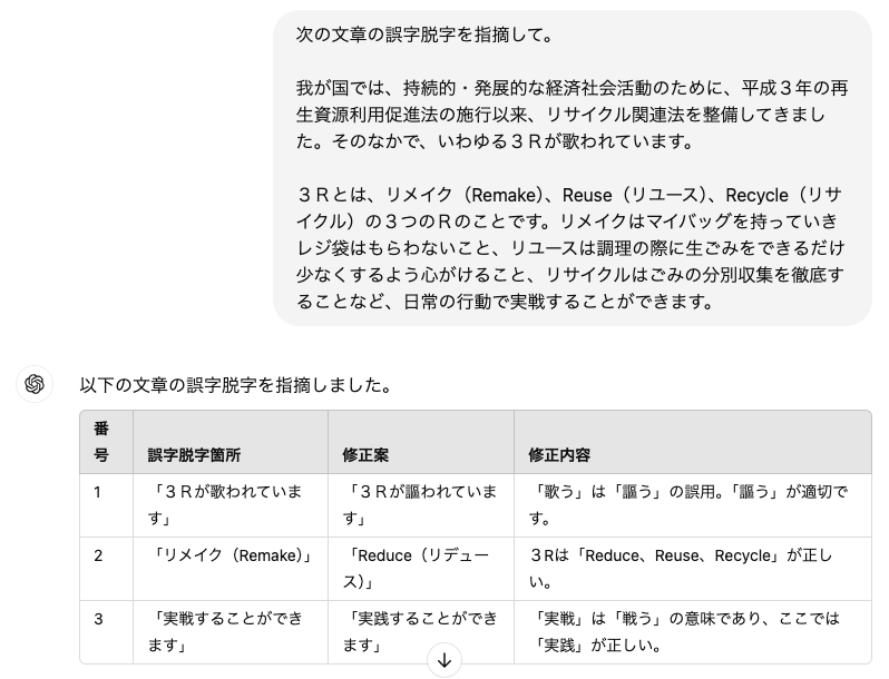 例文の誤字脱字をチェック