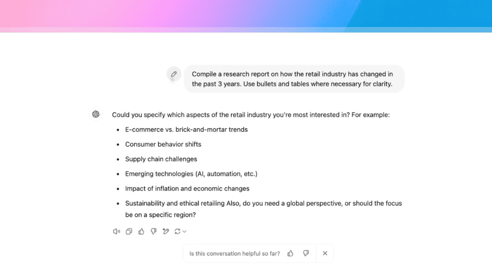 ChatGPTが調査内容を提案してくれる