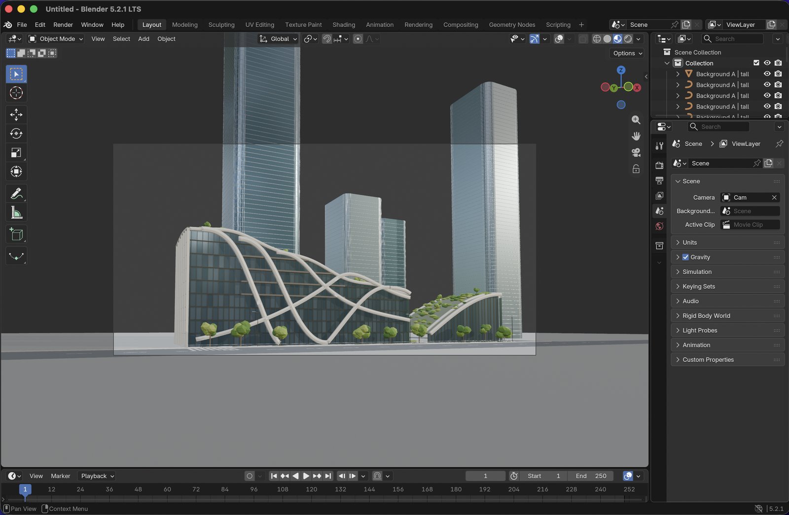 Blender の作業画面。Astra が作ったモデルが表示され、右に部品の一覧が並ぶ